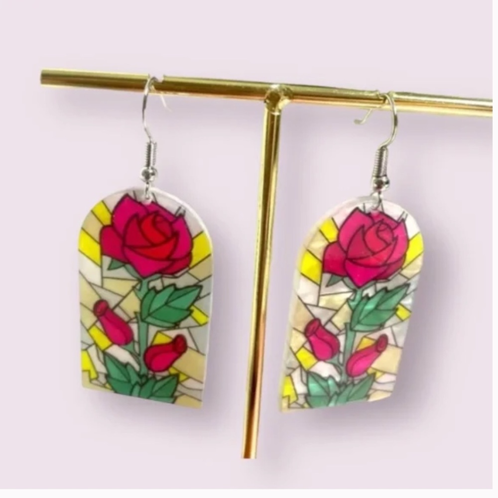 ❤️ FREE Window Stained Glass Tapestry Floral Chic Glam Art Artsy Drop Earrings
